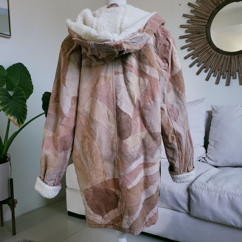 Leather Patchwork Shearling Lined Oversized Butto… - image 3